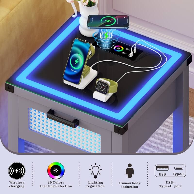 End Table With Light And Charging Station