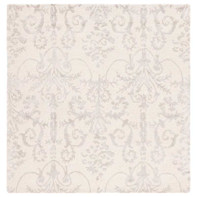 SAFAVIEH Handmade Bella Eleanor Modern Floral Wool Rug - 5' Square - Ivory/Grey