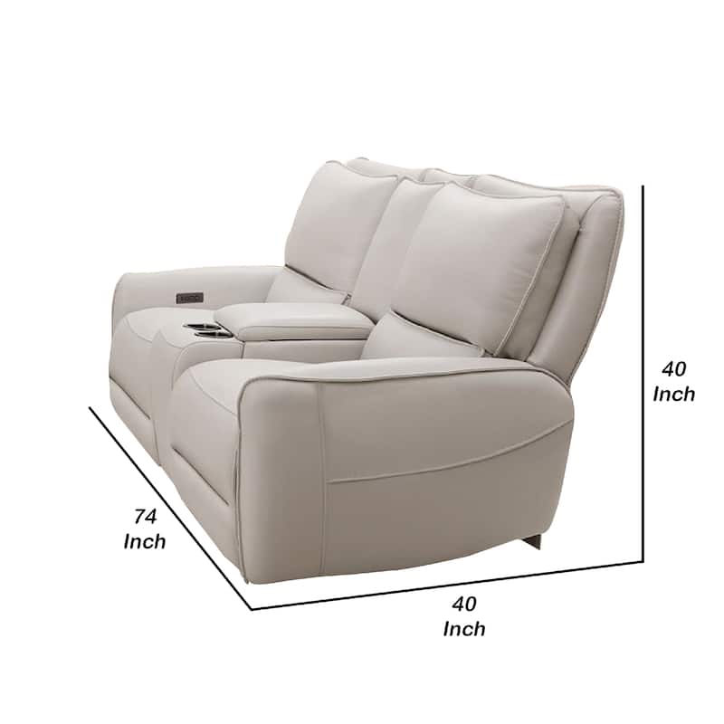 Pono Power Recliner Loveseat, Beige Top Grain Leather Zero Gravity