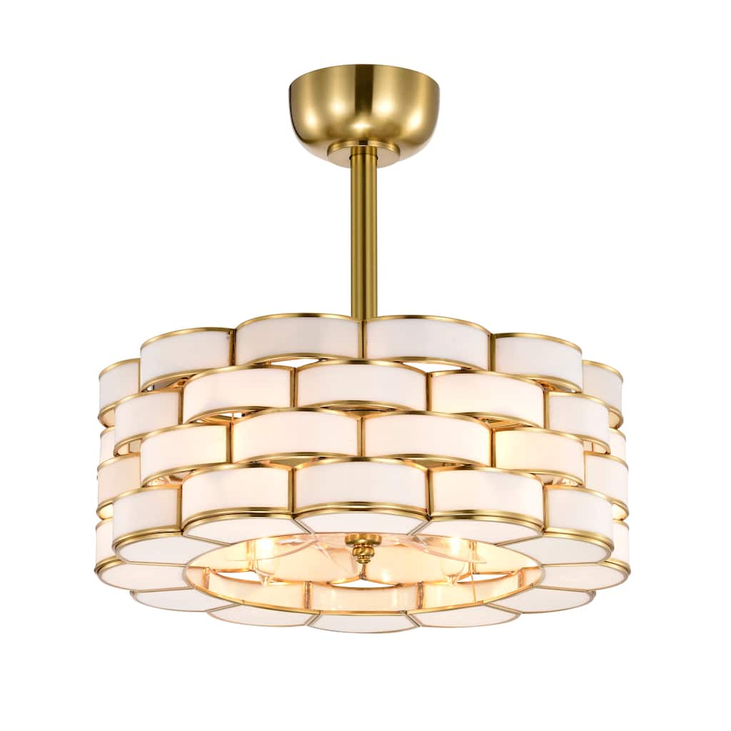 Pagamette Brass 6-Light Fandelier Lighted Ceiling Fan with Opaque Glass Weave Shade with Brass Trim Remote Control