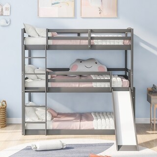 Adjustable Solid Pine Triple Bunk Bed with Ladder and Slide