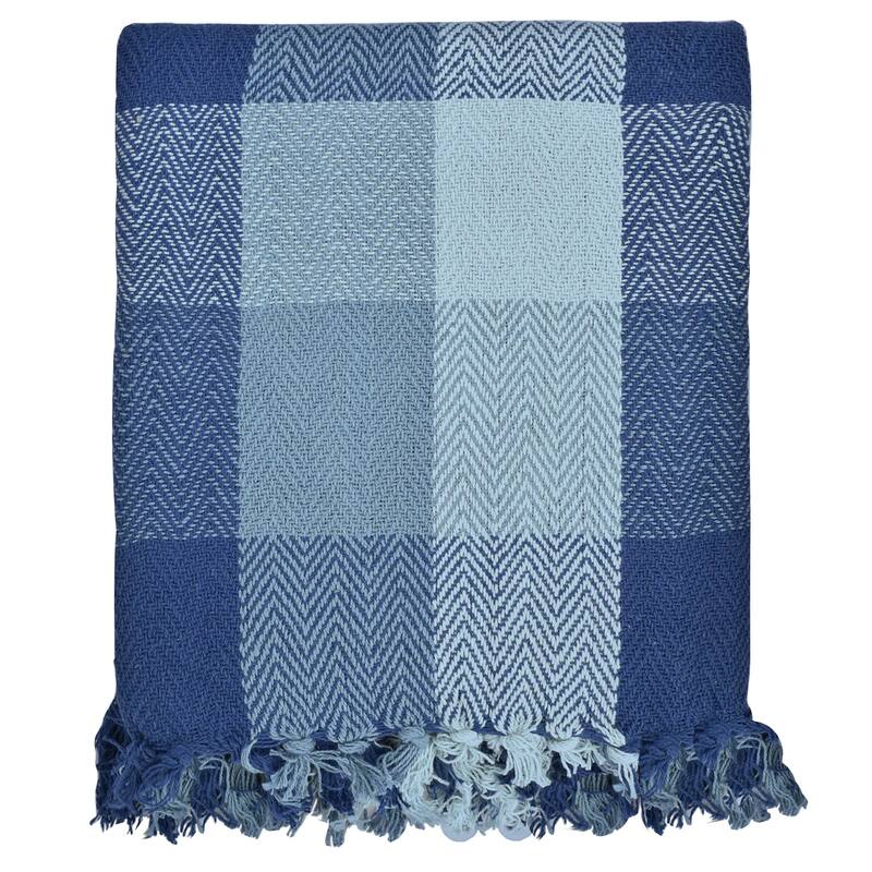 Fabstyles Herringbone Checkered Cotton Throw Blanket with Fringes