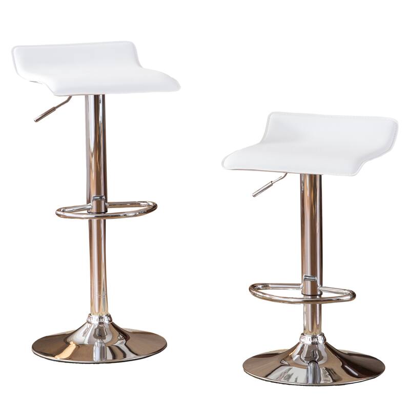 Set of 2 Chrome Air Lift Adjustable Swivel Stools with Footrest - White