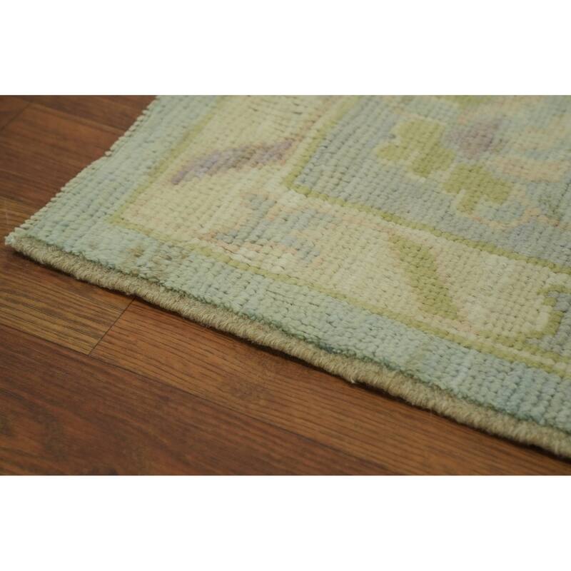 Vegetable Dye Wool Oushak Turkish Area Rug, Floral Geometric Carpet - 12' 0'' X 9' 2''