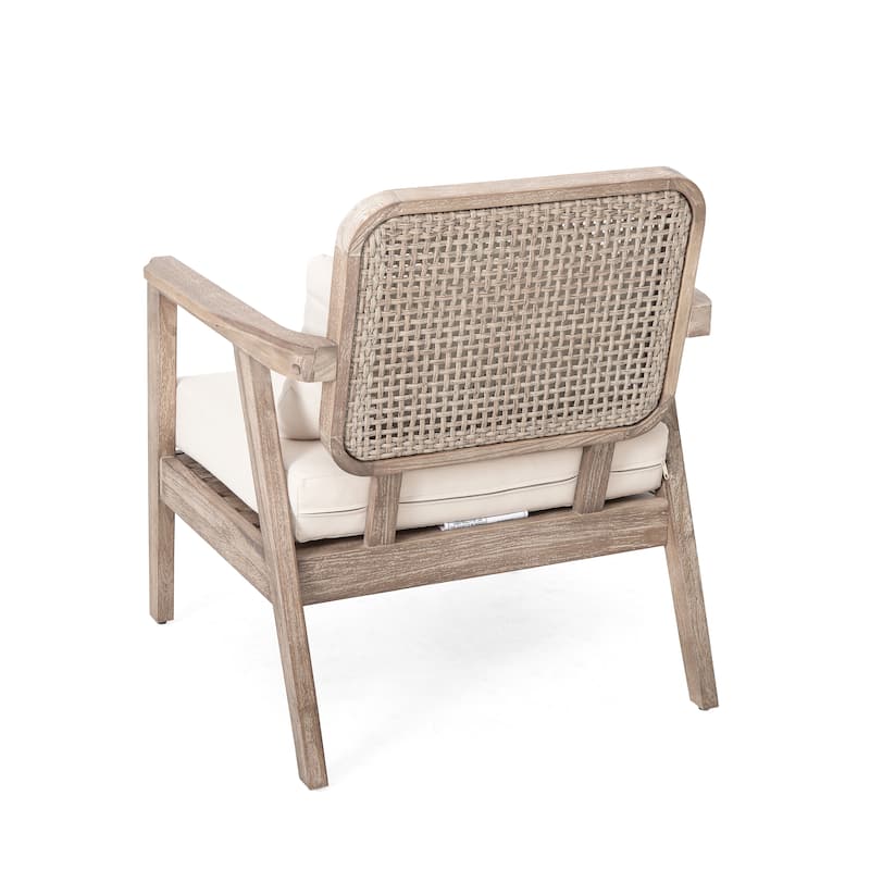 Outdoor Acacia Wood Patio Club Chair with Waterproof Thick Cushion
