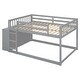 preview thumbnail 35 of 58, Wooden Floor Bunk Bed Frame with Storage Drawers, 3 Shelves, Full-length Guardrail and Reversible Ladder for Kids, Teens