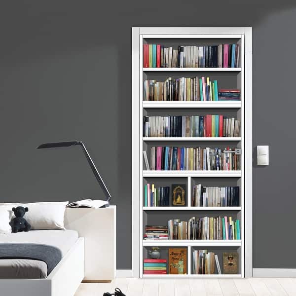 Door Mural Self Adhesive Vinyl Sticker Bookcase With Books on Shelves  Library Door Wrap Removable Wallpaper 