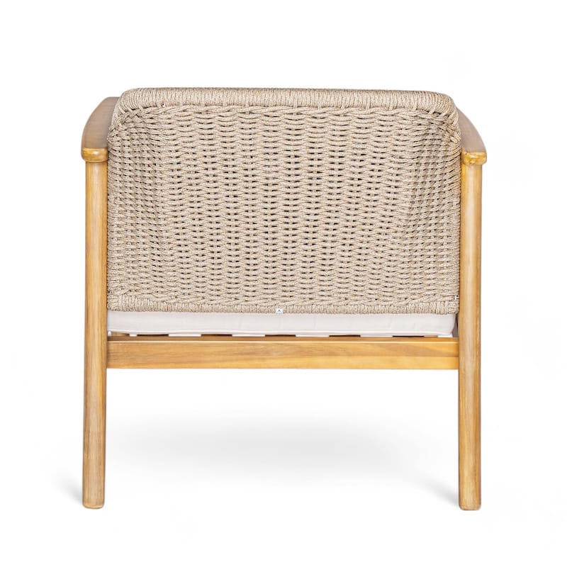 Christopher Knight Home - Camille 2-Piece Outdoor Acacia Wood Patio Club Chair with Woven Rope Backrest & Deep Seating