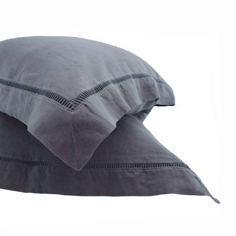 Belgian Flax Linen Collection Ladder Hemstitch Pillowcases/Euro Shams - Standard Sham - DARK GREY