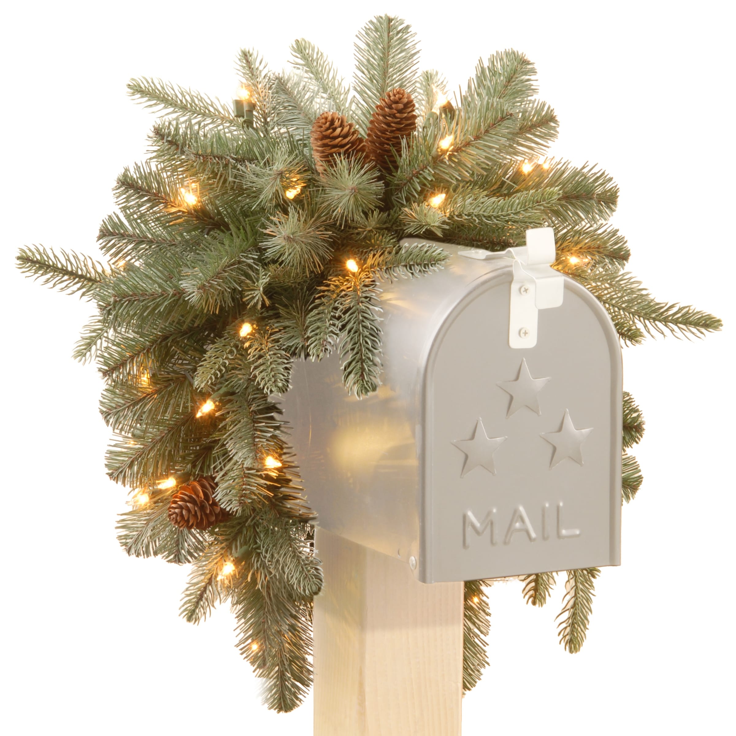 National Tree Company 3 ft. Frosted Arctic Spruce Mailbox Swag with Cones - 3 ft