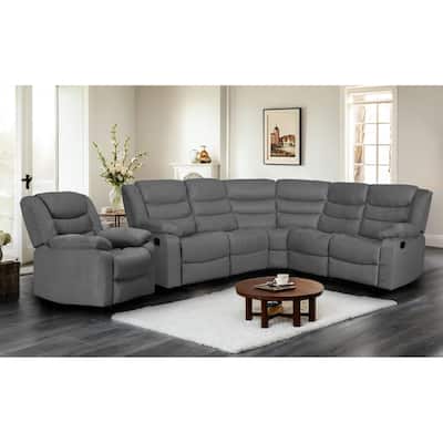 Recliner and Sectional Sofa Set, Suede 6-Piece Manual Reclining Sectional Sofa Set with Dropdown Table