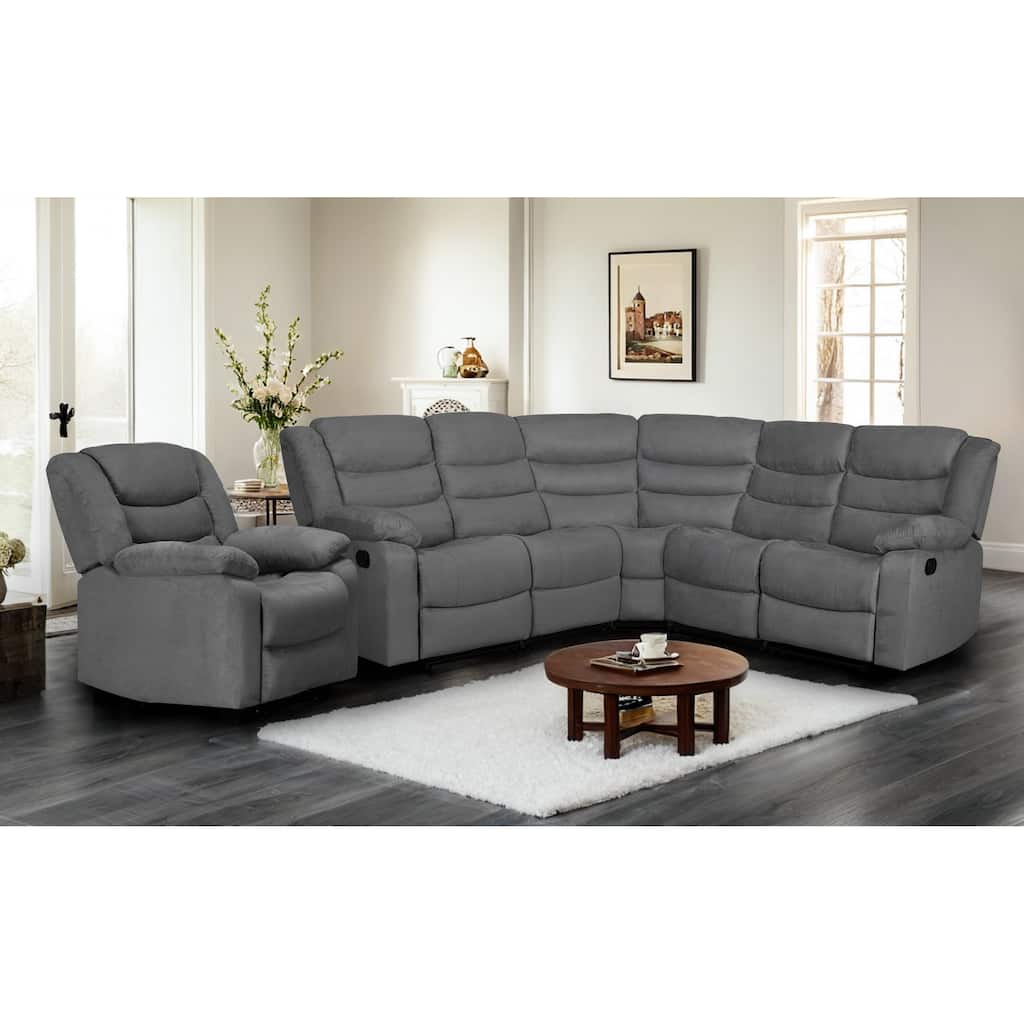 Recliner and Sectional Sofa Set, Suede 6-Piece Manual Reclining Sectional Sofa Set with Dropdown Table