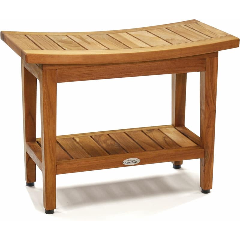 Patented Maluku Teak Shower Bench with Shelf - Teak Oil - 24" with Shelf