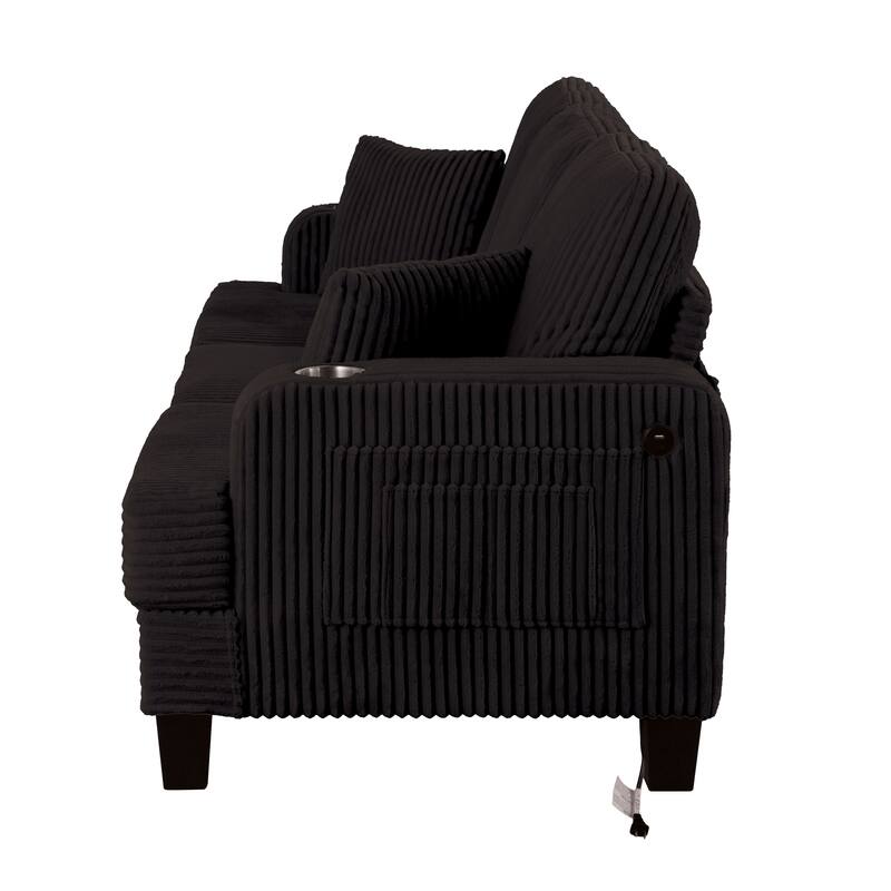 Furniture of America Xenia Modern Chenille Sofa with Cup Holders and USB Ports