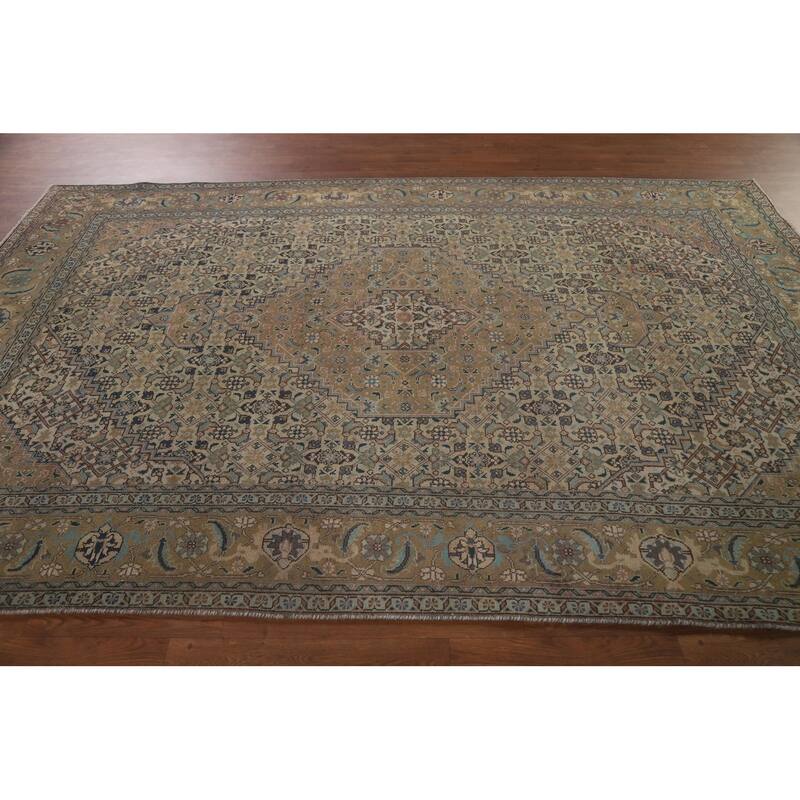 Geometric Tabriz Persian Vintage Area Rug Handmade Wool Carpet - 6'3" x 9'7"