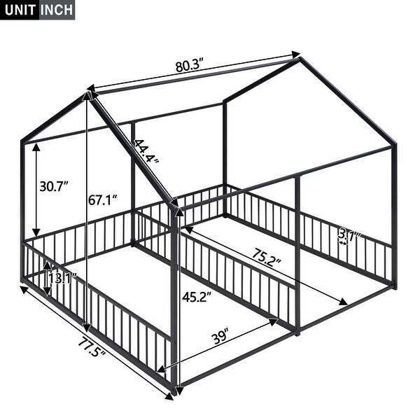 dimension image slide 0 of 3, Metal Frame House-shaped Floor Bed Two Shared Twin Side by Side Bed