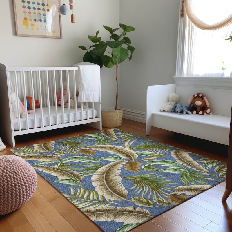 Premium Washable Super Soft Tropical Palms Mayfield Rug - Blue - 3' x 5' - Rectangle