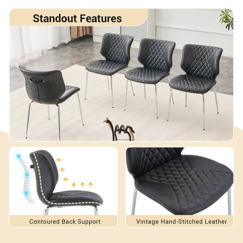 Set of 4, Oil Waxed Leather Dining Chairs with Diamond-Tufted Back