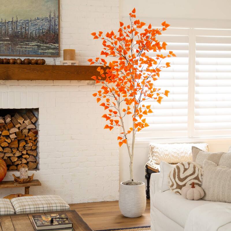 7-ft Autumn Paper Birch Artificial Fall Tree - Green