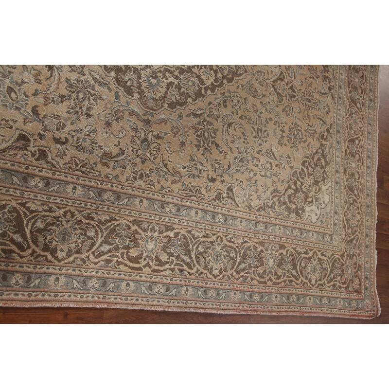 Distressed Mashad Persian Antique Area Rug Hand-knotted Wool Carpet - 6'3" x 9'0"