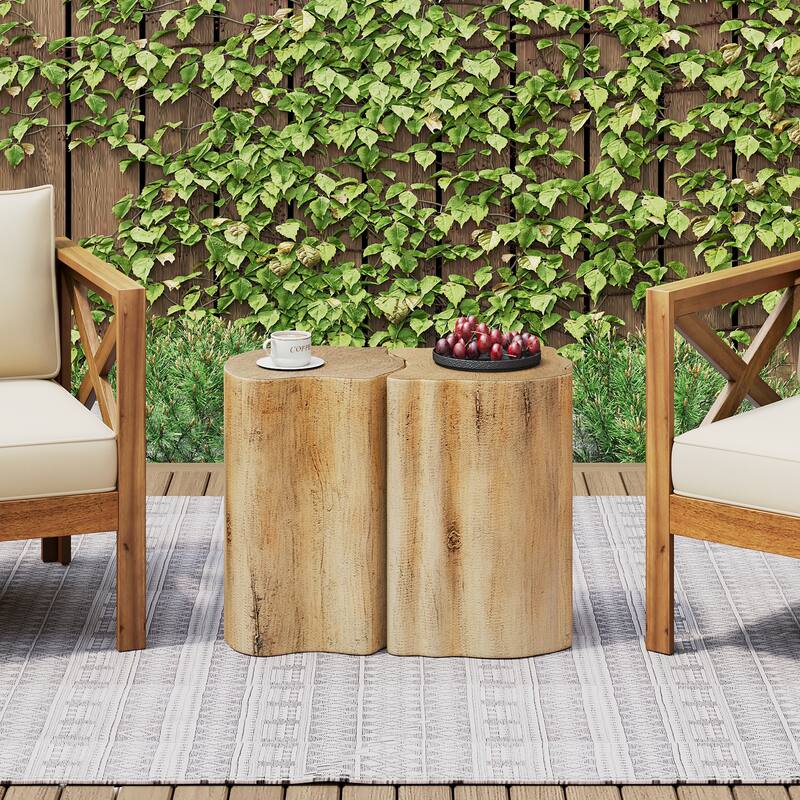 2-in-1 Irregular MGO End Table, Split Design, Small Space Friendly,Indoor Outdoor Use