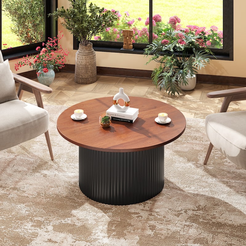 32" Round Wood Coffee Table for Living Room or Office Decor with MDF Top and Solid Frame - 32" x 32" x 16"