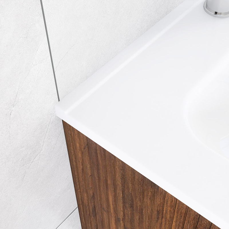 Floating Bathroom Vanity with Glossy White Integrated Ceramic Sink