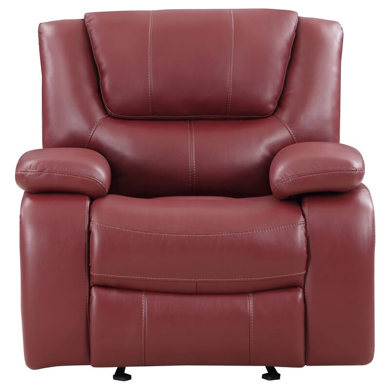 Camila Upholstered Motion Reclining Sofa Red And Black Faux Leather