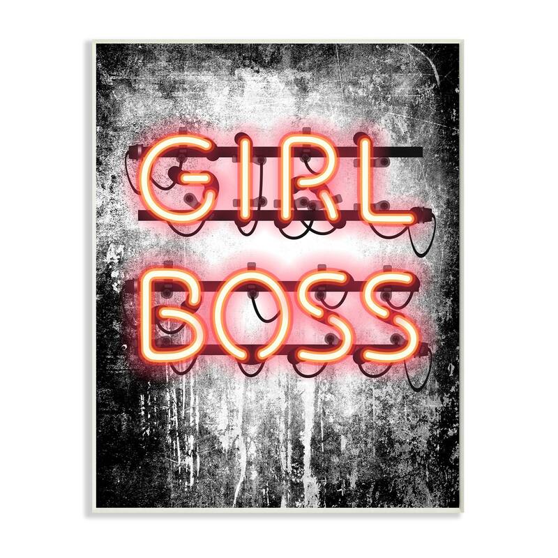 Stupell Fashion Designer Girl Boss Neon Light Watercolor Wood Wall Art, Proudly Made in USA
