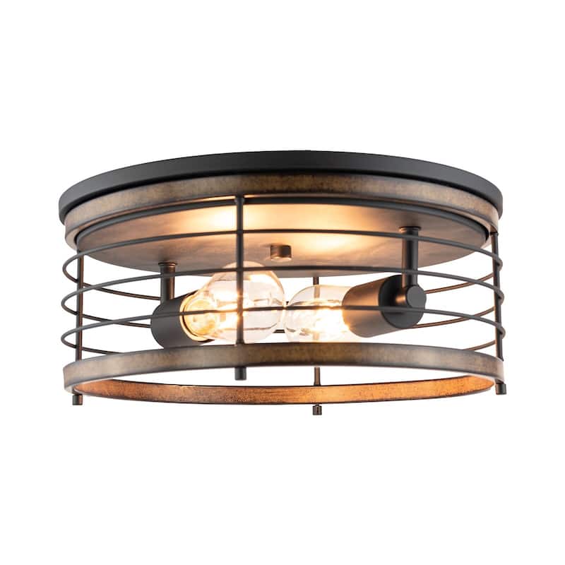 2 Light 13" Caged Drum Flush Mount - 13"x5.85"