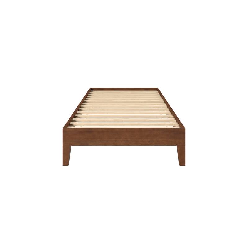 Twin Size Wood Platform Bed with 6.5" Under-Bed Storage and 14-Slat Support System