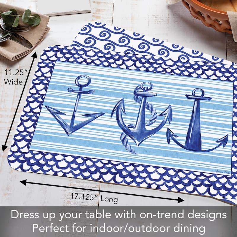 Anchors Away 4 Pack Reversible Easy Care Flexible Plastic Placemats Made in The USA BPA Free Easily Wipes Clean