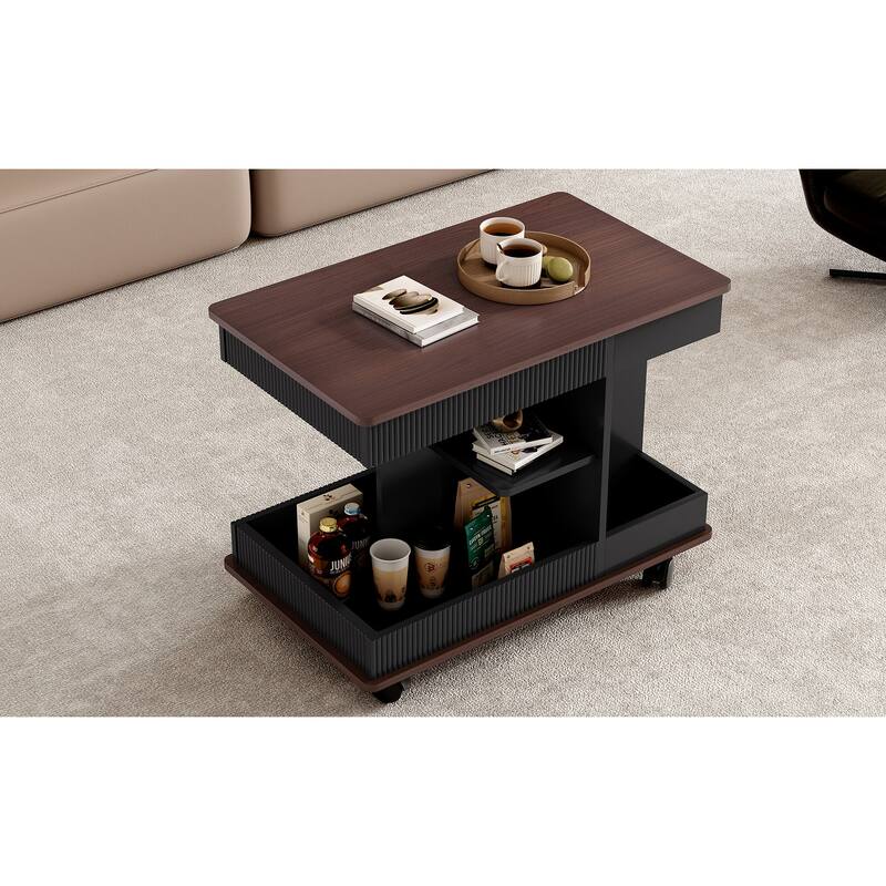 Adjustable End Table with Wheels, Modern Multifunctional Sofa Side Table with Lift-Top
