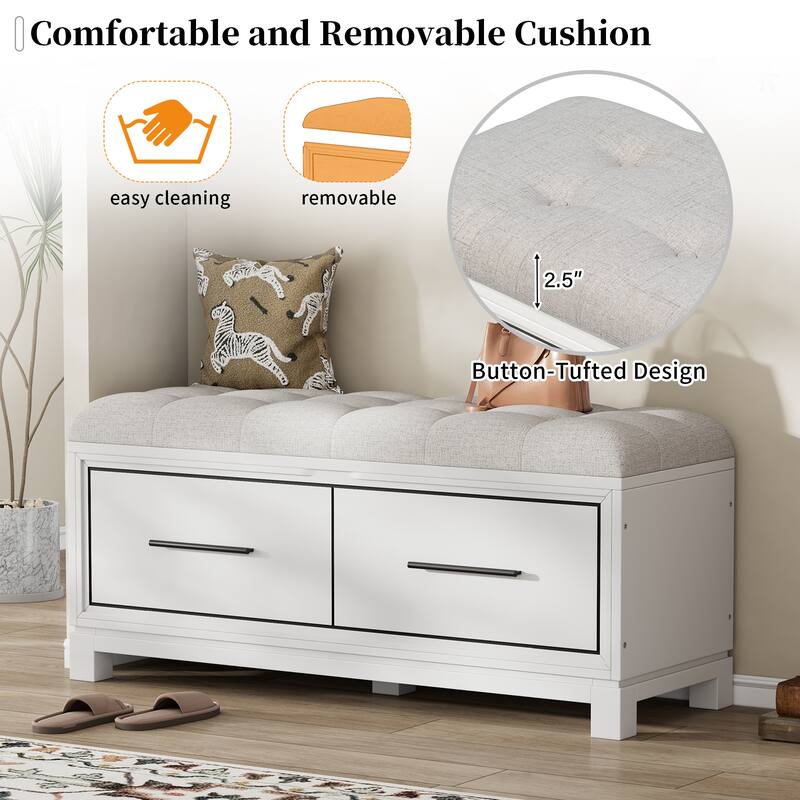 Upholstered Storage Bench for Entryway, Modern Wood Shoe Bench with Removable Cushion, Lift-Up Lid for Living Room