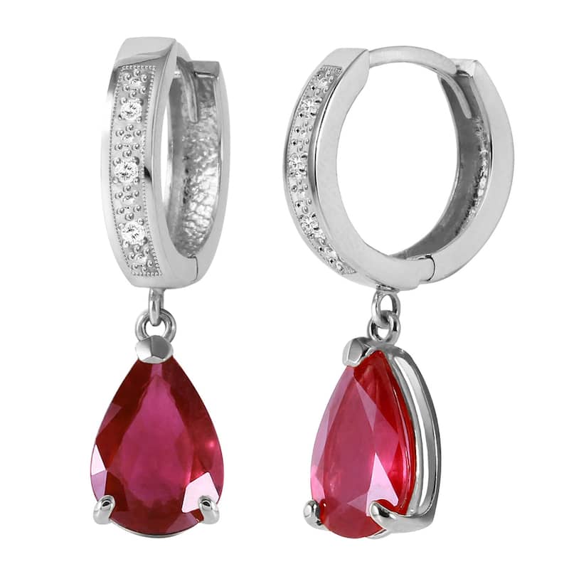 3.53 Carat 14K Solid Gold Hoop Earrings Diamond Natural Ruby - White