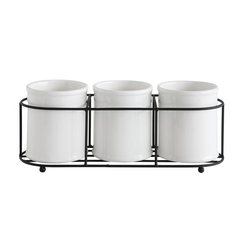 Ceramic Crocks in Metal Holder