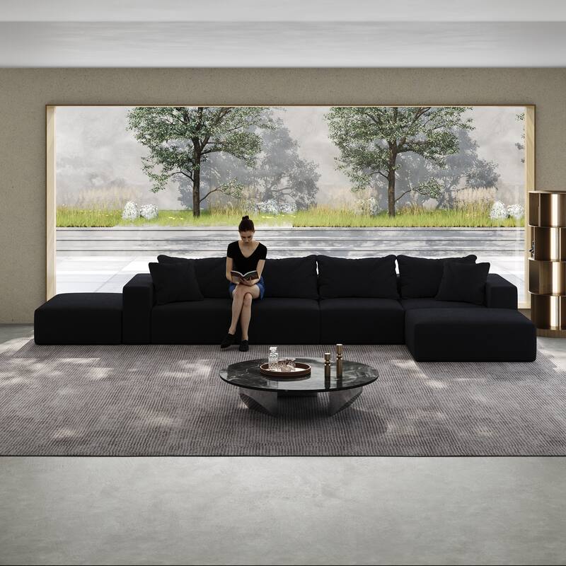 Modular L Shaped Sectional Sofa with Ottoman, Oversized Chenille Cloud Sofa, Upholstered 6 Seater Sofa with 6 Pillows