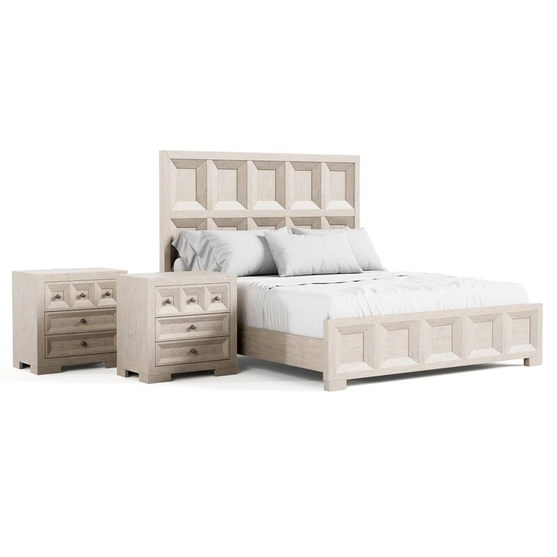 Furniture of America Durem Modern Classic 3-Piece Solid Wood Panel Bedroom Set with 3-Drawer Nightstand