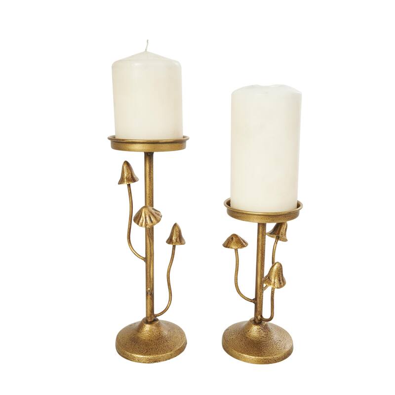 Metal Abstract Mushroom Inspired Candle Holder - Set of 2 Gold - Roche River Decor