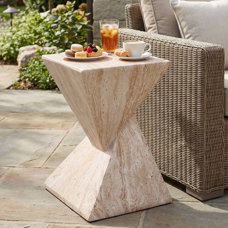 Christopher Knight Home - Modern Indoor/Outdoor 18.5"H Geometric Faux Marble MgO Accent Side Table with Sculptural Fluted Design - Grey Faux Marble