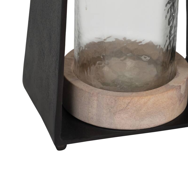 Candle Holder - Black Metal Glass Pillar Hurricane