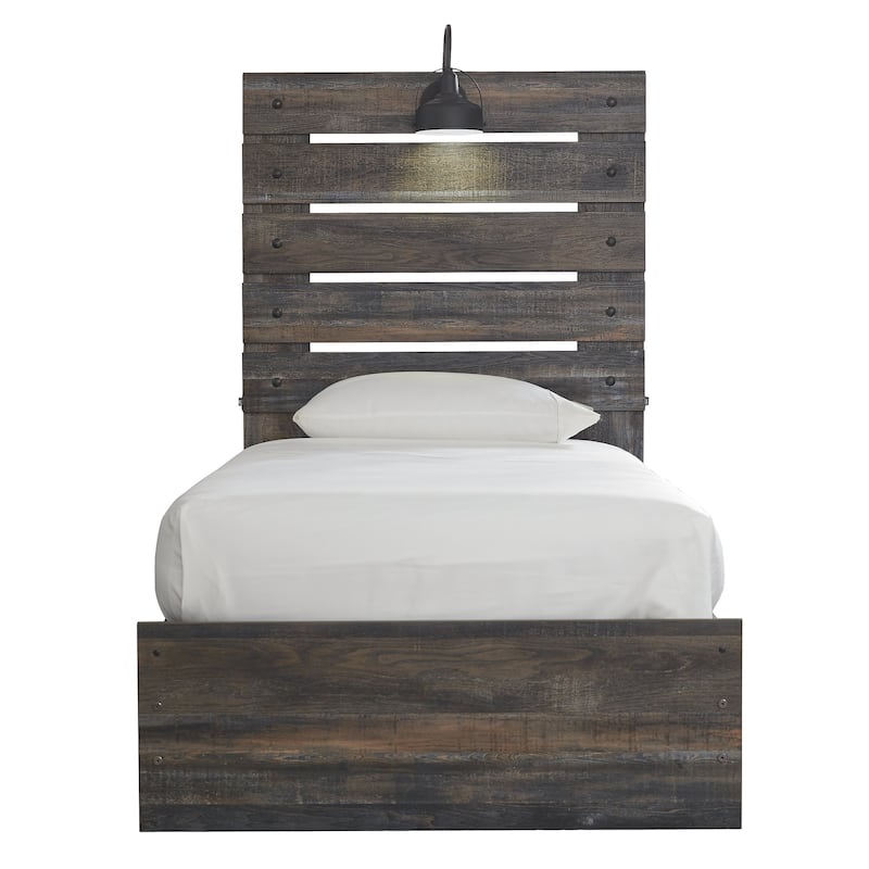 Drystan Rustic Brown Panel Bed with 2 Under Bed Storage Drawers