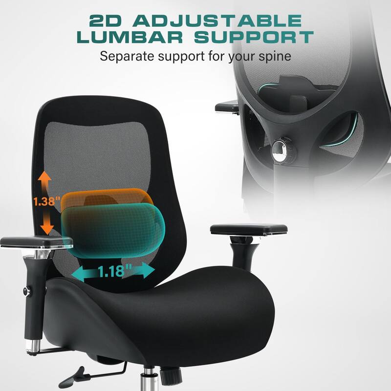 Big and Tall Office Chair with Wide Thick Seat Cushion for Heavy People, Ergonomic Computer Mesh Desk Chairs with Armrests