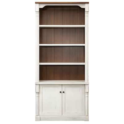 Rustic Wood Bookcase With Doors, Storage Cabinet, White - 42w x 78h x 16d