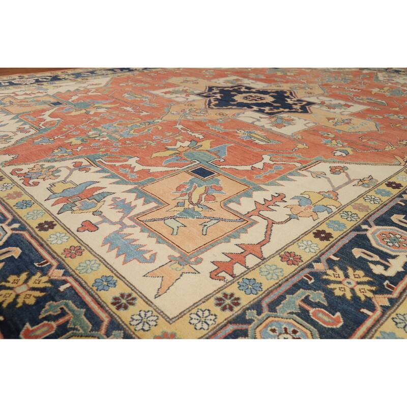 Vegetable Dye Heriz Serapi Oriental Area Rug Handmade Wool Carpet - 9'2" x 11'11"