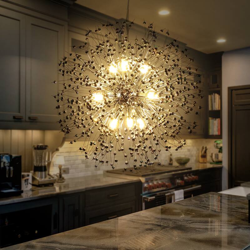 Black or Gold Modern Glam Starburst Firework Crystal Chandelier