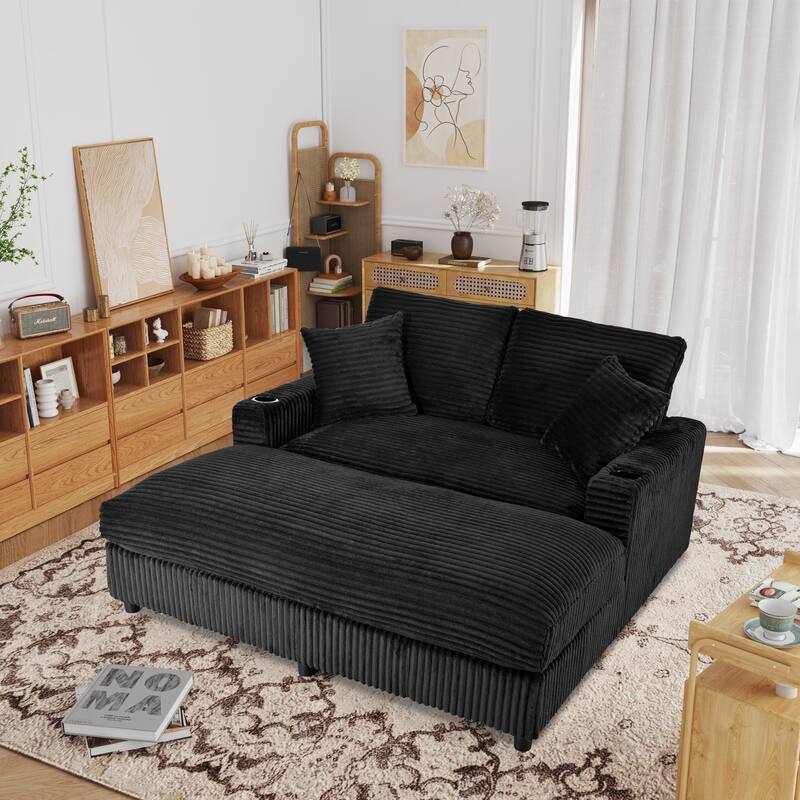 GDFStudio - Polyester 50.9" Loveseat Chaise with Cup Holders