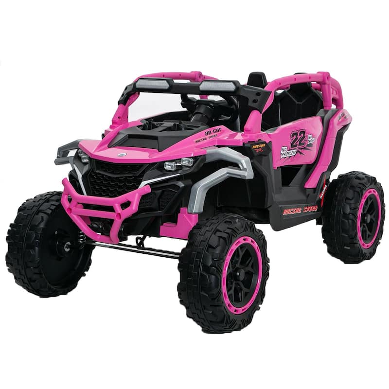 12V 2-Seater Kids Electric UTV Ride-On for Ages 3-6, Magenta with Remote Control & Music - Pink