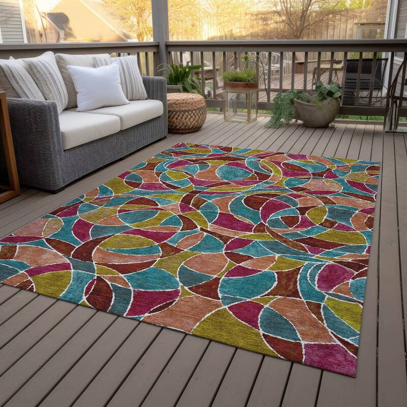Machine Washable Indoor/Outdoor Casual Mosaic Chantille Rug