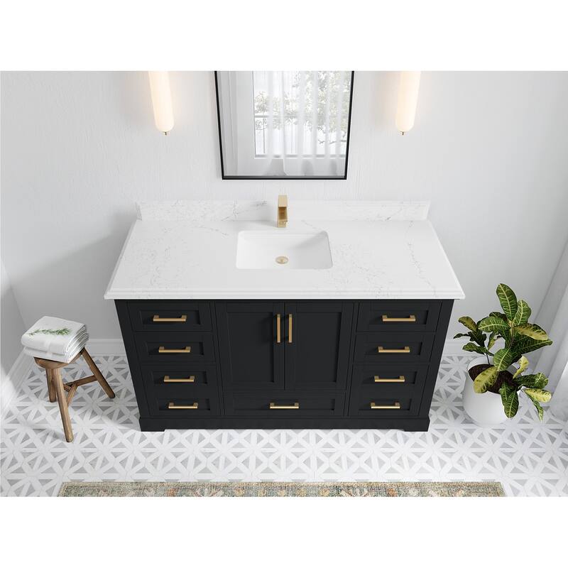 Willow Collection 60 in W x 22 in D x 36 in H Boston Single Bowl Sink Bathroom Vanity with Countertop